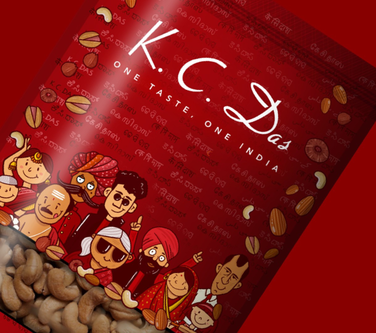 K.C. Das packaging detail, diagonal close-up